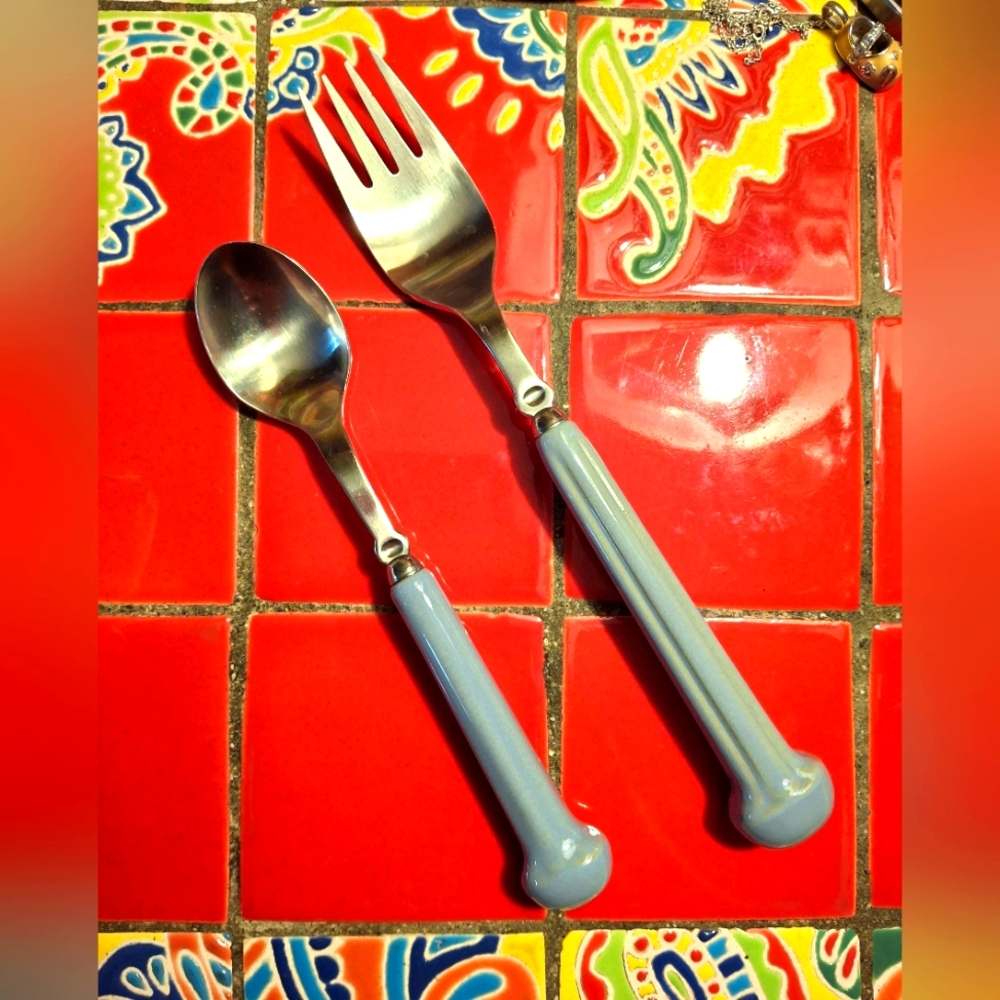 Denby England Regency Pale Blue Gray Dinner Fork & Teaspoon UNUSED New Old Stock